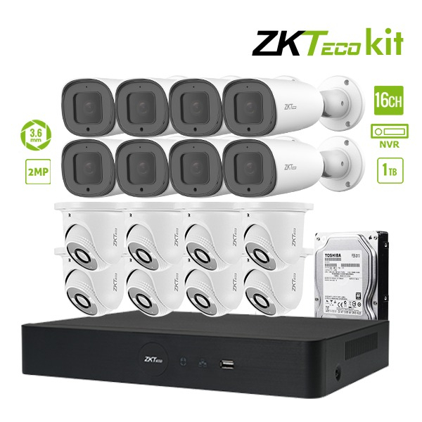 ZKTeco - Kit 16 Câmeras / 8 Dome e 8 Bullet