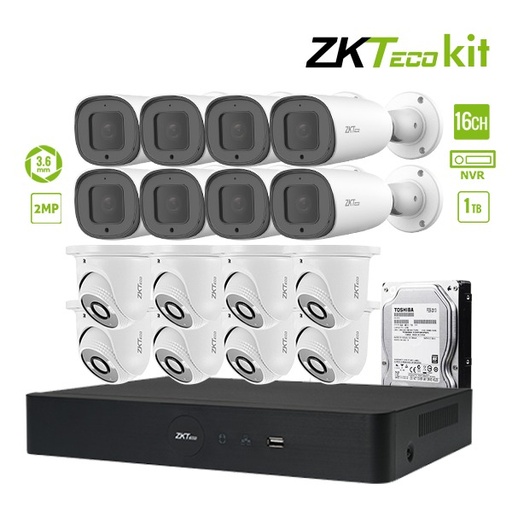 ZKTeco - Kit 16 Câmeras / 8 Dome e 8 Bullet